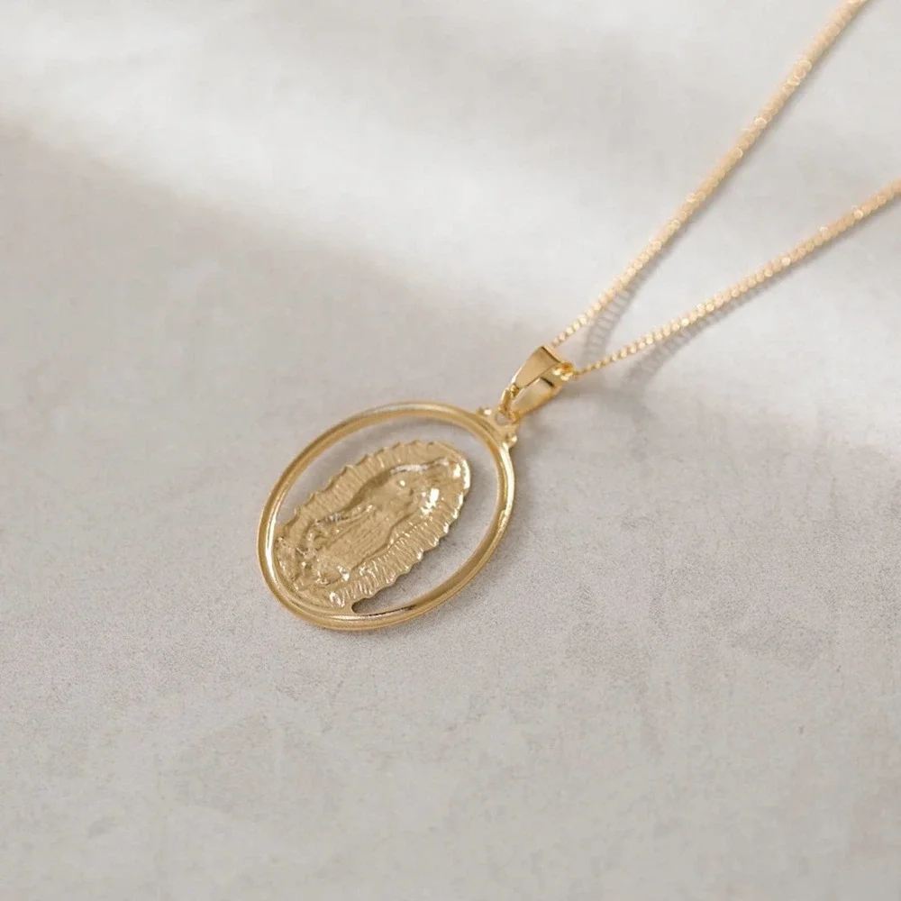 Large Virgin Mary Necklace | 18k Gold Filled - Picture 3 of 5
